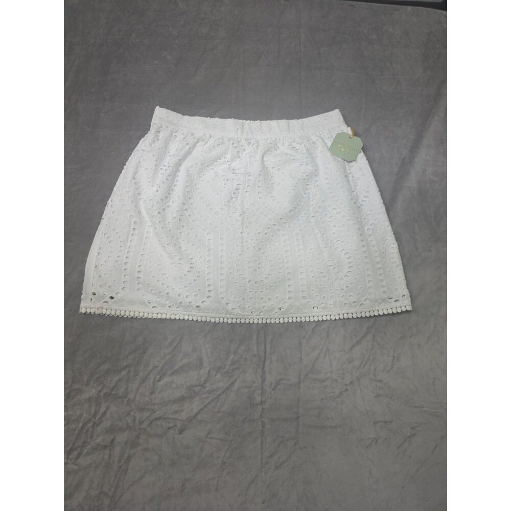 Rye Grass Eyelet Skirt Lined Pockets Size 12 Elastic Waist Embroidered Hem. HL20